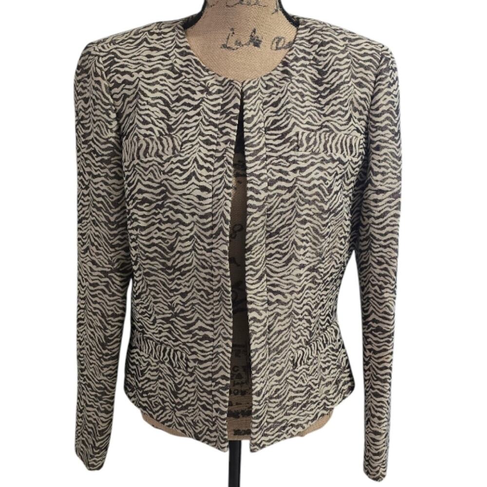 DANA BUCHMAN Brown Cream Zebra Brocade Cropped Jacket Blazer Size 12 New